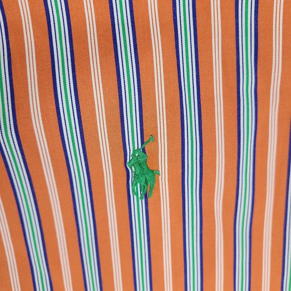 Ralph Lauren Shirt Men's XL Orange‎ Striped Classic Fit Button Down Casual - Picture 4 of 11